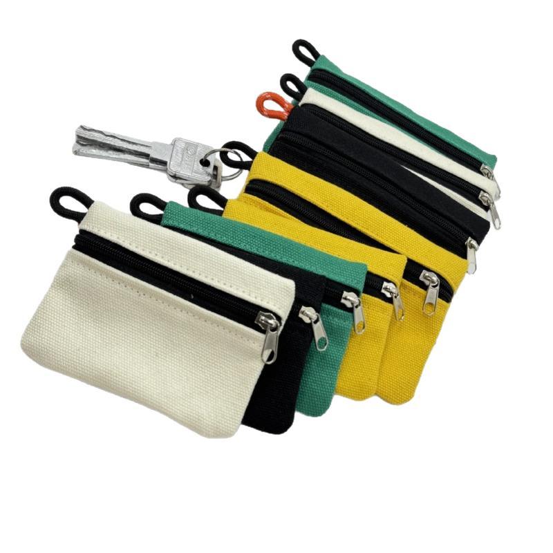 Canvas Mini Coin Purse Simple Zipper Solid Color Key Money Storage Pouch For Women Men Kids Cute Wallet