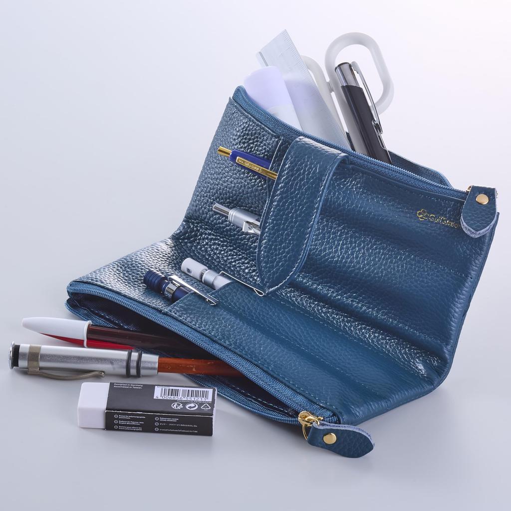 This Twin Pen Case with Two Pen Cases and an Interior Pen Holder Offers Ample Storage and Convenient Crafted from Genuine This Beautifully Colored