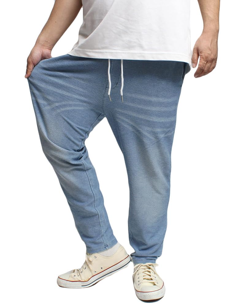 

[One Colors] Cut Denim Sweatpants for Men, Side Stripe, Stretch, Elastic Waist, Easy Pants, Size M, Blue