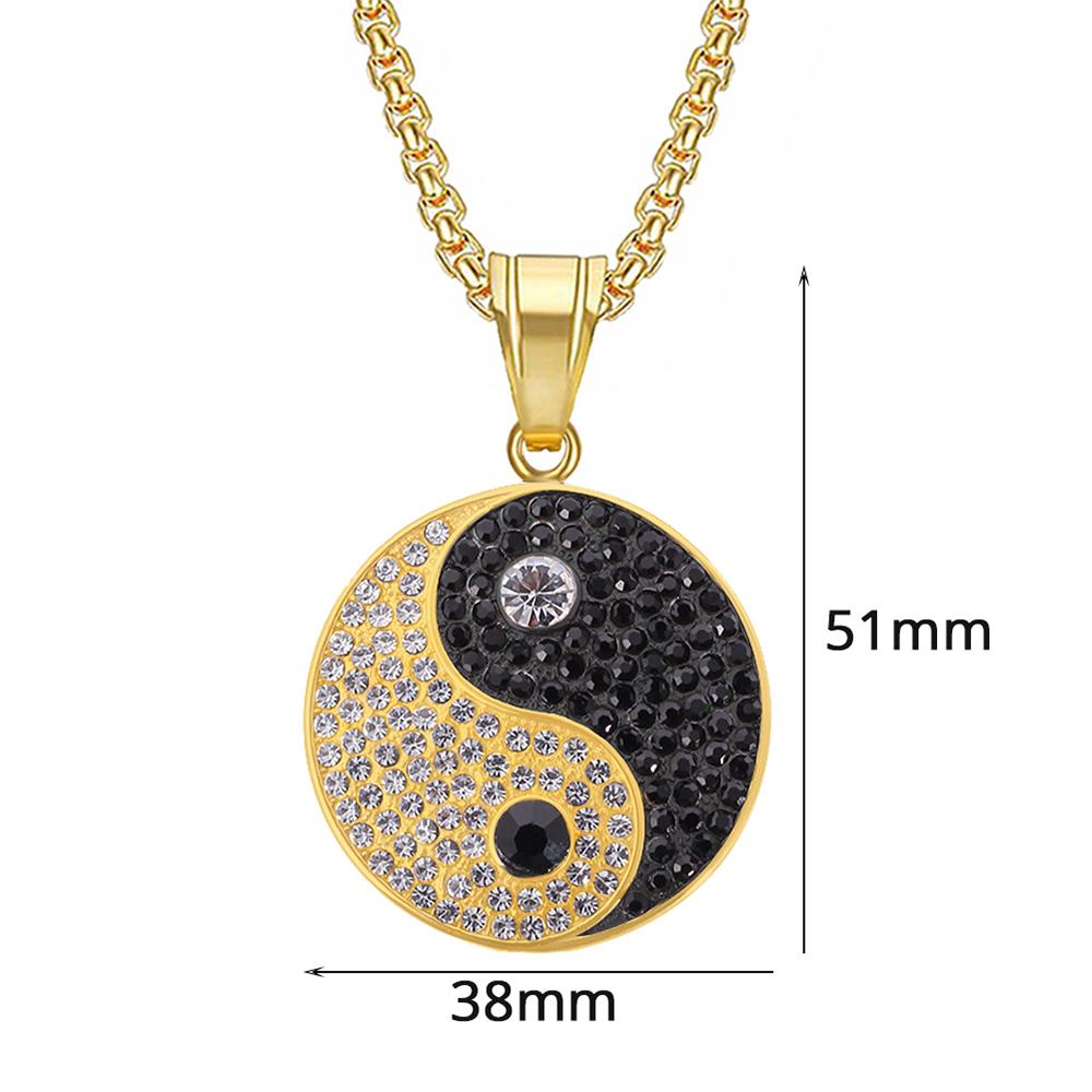 Hip Hop Iced Out Gossip Yin Yang Anhänger Halsketten Goldfarbe Edelstahl Runde Amulett Halskette Für Männer Frauen Schmuck Geschenk