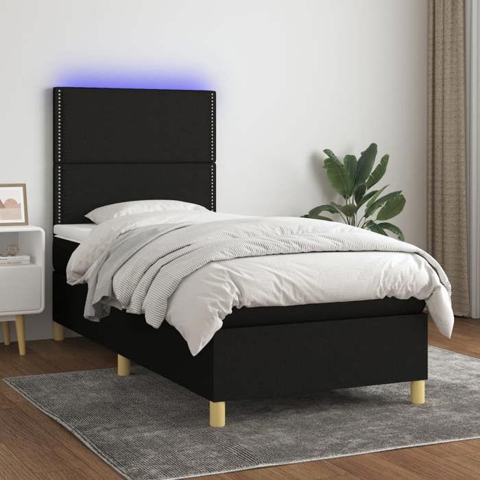 VidaXL Slatted Bed Base with Mattress and LED, Upholstered Bed, Single Bed, Adult Bed for Interior Bedroom, 3135327