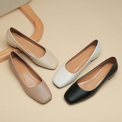 New Flat Women Loafers Simple Low Heels Office Work Casual Shoes Slip On Flat Footwear Ladies Square Toe Shoes Work Shoes