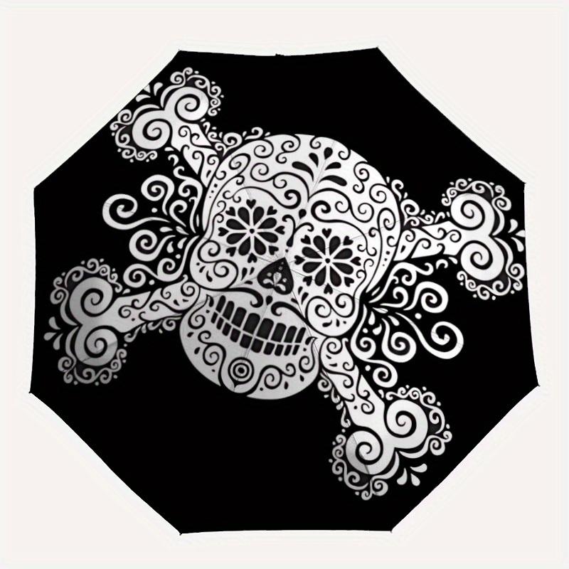 

1pc Skull DayOfTheDead Automatic Open/close, Heavy-Duty Iron Frame & 8-Rib structure, Compact Folding Umbrella for Women/Men, All-Season Travel, Hallo