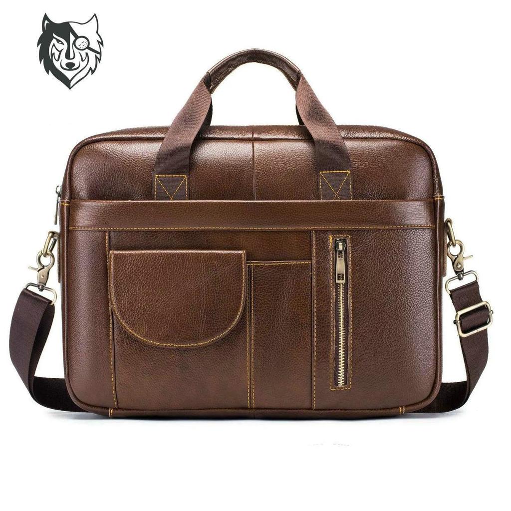 Men's Genuine Leather Business Laptop Briefcase - Large Capacity, Top Layer Cowhide, Crossbody Shoulder Bag