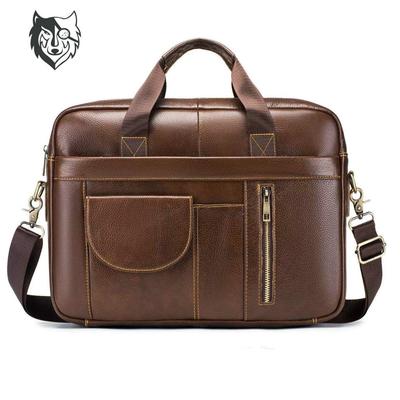 Men's Genuine Leather Business Laptop Briefcase - Large Capacity, Top Layer Cowhide, Crossbody Shoulder Bag
