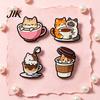 Animal Lapel Pin Cartoon Coffee Cup Cat Brooch, Kitten Enamle Pin, Brooch Theme Alloy Badge, Clothing Accessories for Lovers