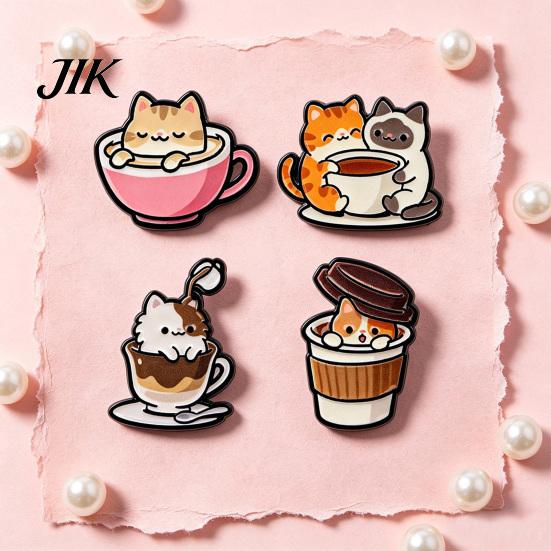Animal Lapel Pin Cartoon Coffee Cup Cat Brooch, Kitten Enamle Pin, Brooch Theme Alloy Badge, Clothing Accessories for Lovers