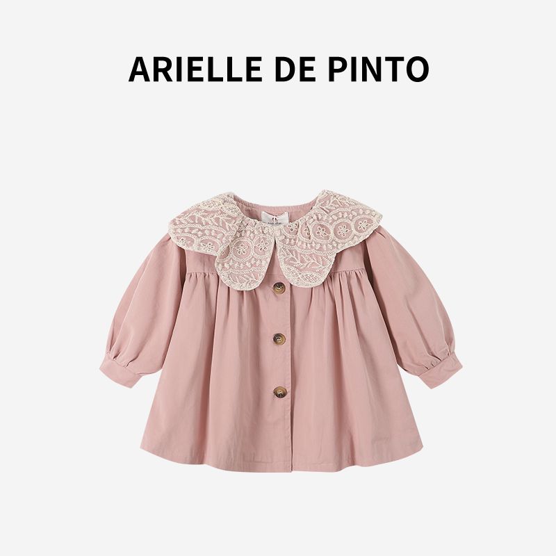French Arielle De Pinto Girls  Autumn Jacket, Autumn Children s Fashion British Style Mid-Length Top Pink 120