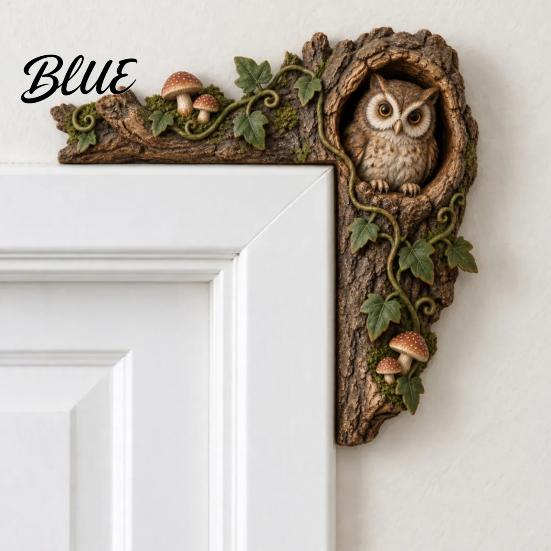 Unique Chipmunk Wall Art Tree Hollow Door Topper, Squirrel Owl Wooden Frame Sign, Whimsical Rustic Corner Accents Animals Ornament, Woodland