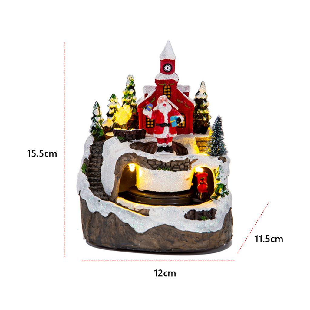 Resin Rotating Music Statue LED Light Christmas Village House Christmas Music Box Christmas Desktop Decoration Christmas Gift