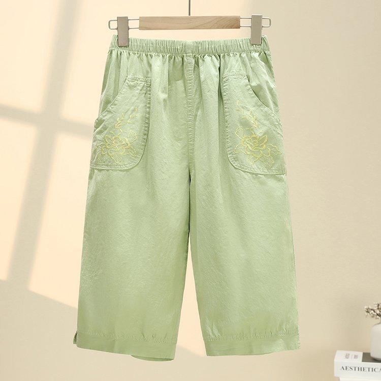 

Летние женские брюки прямого кроя с эластичной талией, для женщин среднего и пожилого возраста, с высокой посадкой, из стираного хлопка, укороченные брюки больших размеров XL