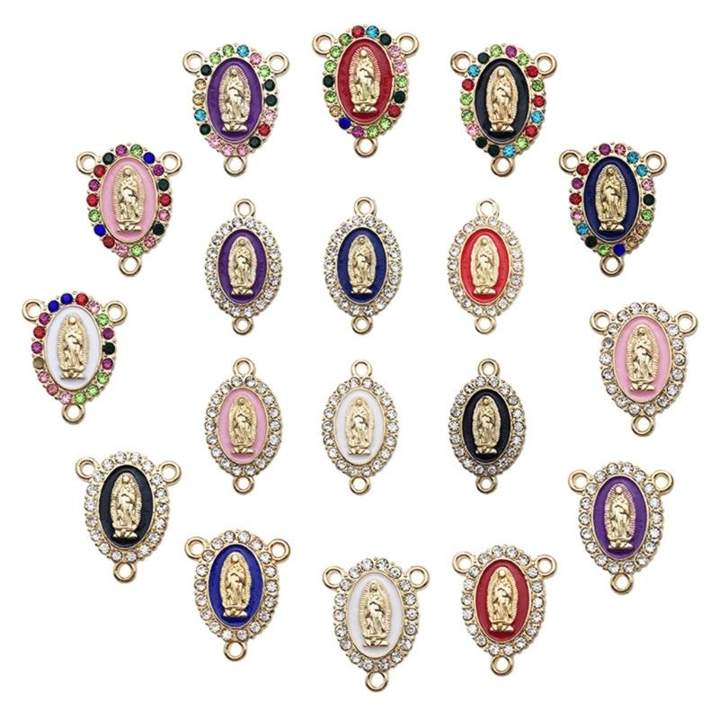 Virgin Mary Charms for Jewelry Making Enamel Mix Color Rhinestones Pendants for Jewelry Necklace Bracelet Making