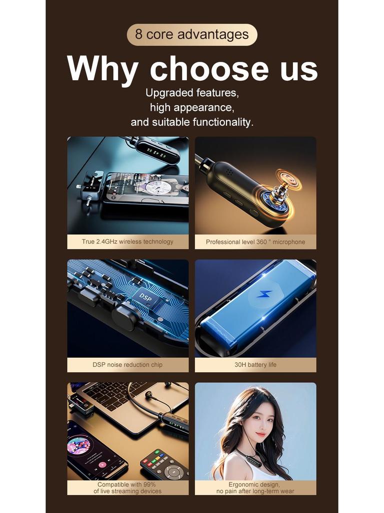 Private Mold Wireless Sound Card & Headset: English Version, All-in-One Microphone with Noise Reduction, Remote Control, and Monitoring Features.