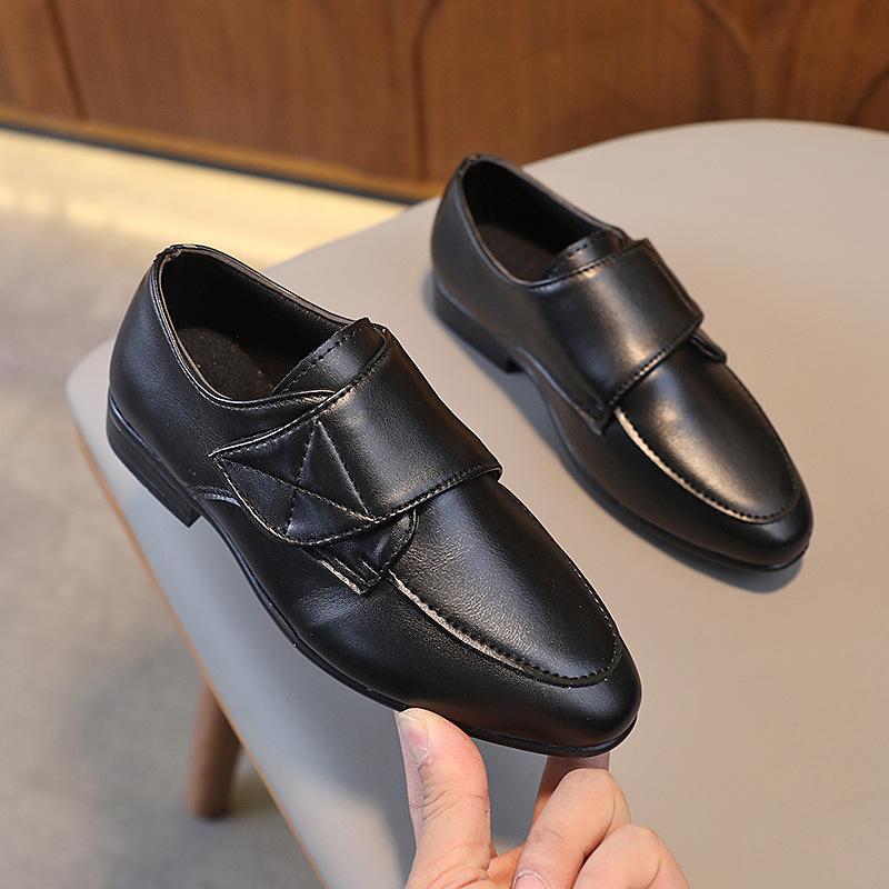 Spring New British Teens Leather Shoes Hook & Loop Low Heels Performance Wedding Party Shoes Solid Color Simple Britain Style