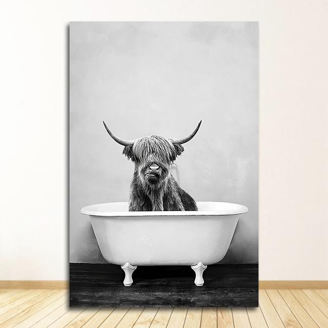 Painting Nursery Wall Art Nordic Picture Kid Room Decor Baby Animal In Bathtub Poster Panda Giraffe Elephant Lion Pig Cow Canvas No Frame