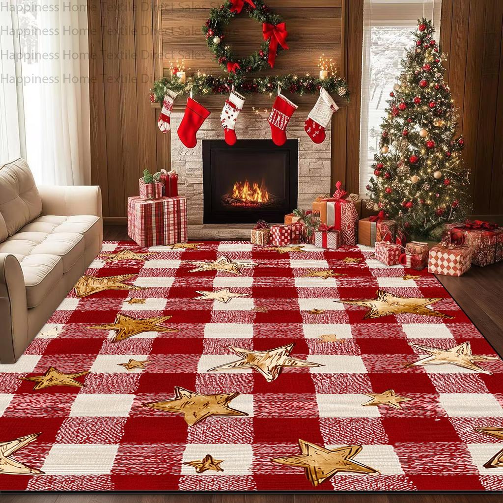 Red Christmas Living Room Home Decoration Carpets Antiskid Washable Bedroom Gift Area Rug Soft Plush Parlor Xmas Tree Luxury Mat