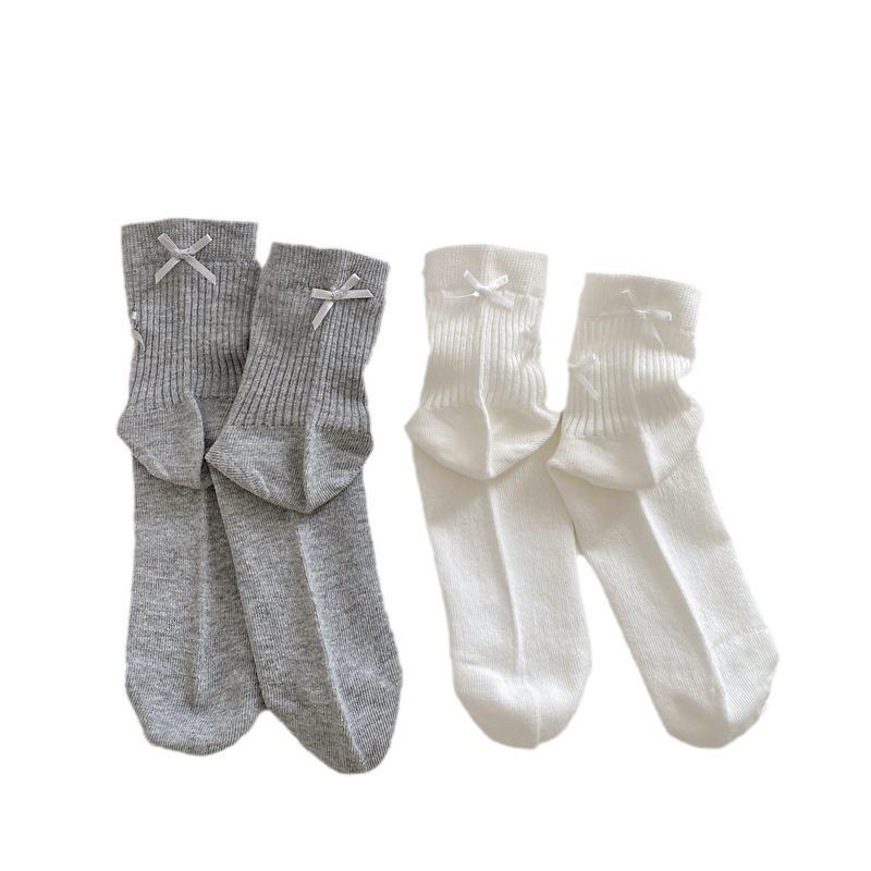 Mesh Breathable And Standardized Double Bow Solid Color Short Socks For Women Versatile White Thin Women'S Socks