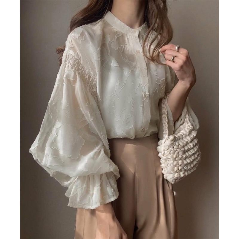 Blusa base casual da donna, larga, reversibile, a maniche lunghe, in pizzo
