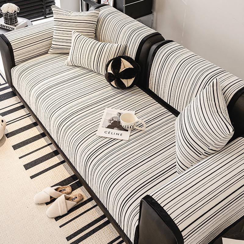 Modern Stripe Sofa Covers for Living Room 3 Seats Luxury Chenille Soft Armchair Couch Slipcover Furniture Protector