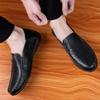 Men's Soft Moccasins Driving Shoes Casual Loafers Retro Handmade Slip on Black Wide Shoes for Father Large Size