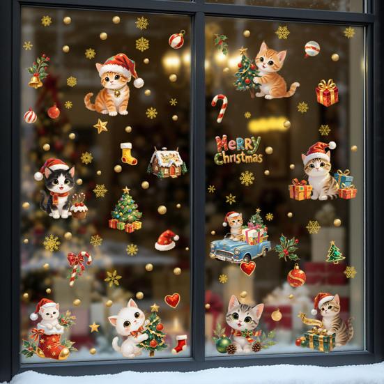 Yousheng 9 Sheets/Set Christmas Window Cling Removable Waterproof PVC Winter Merry Christmas Static Glass Sticker Holiday Party Decoration Decal