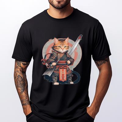 Cat Samurai Warrior Japan Ninja Samurai Cat Ready For Battle Vintage T Shirt Men Camisetas De Hombre Luxury