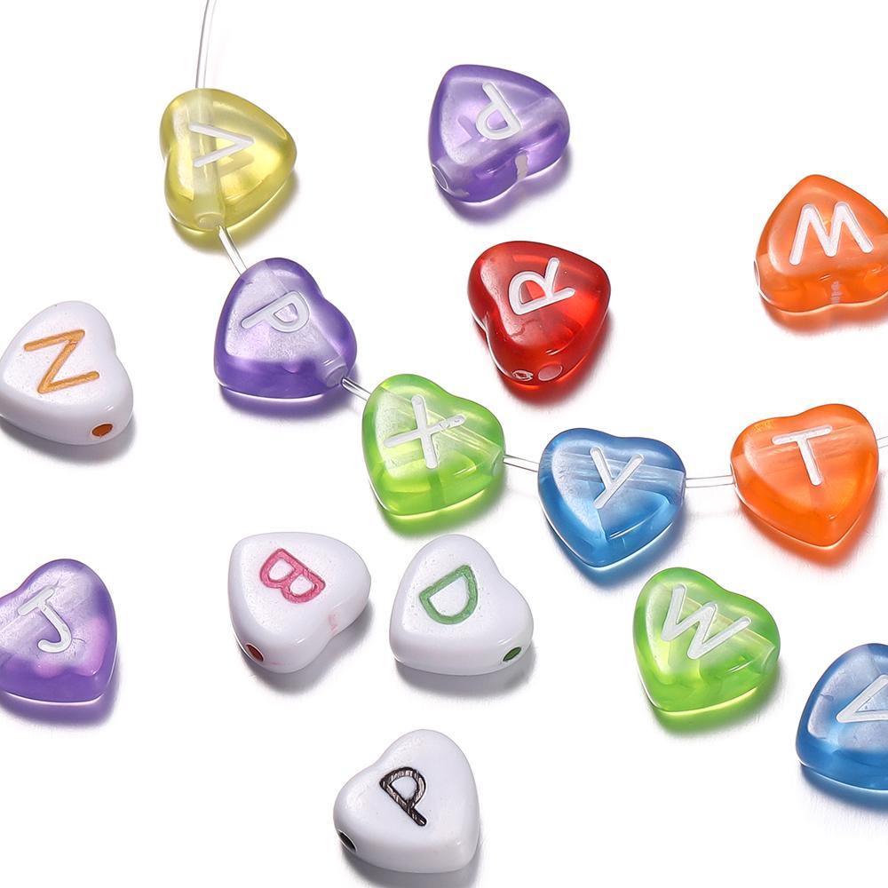 50/100Pcs/Lot Mixed Acrylic 26 Letters Loose Heart Shape Beads For DIY Jewelry Making Bracelet Necklace Keychain Accessories