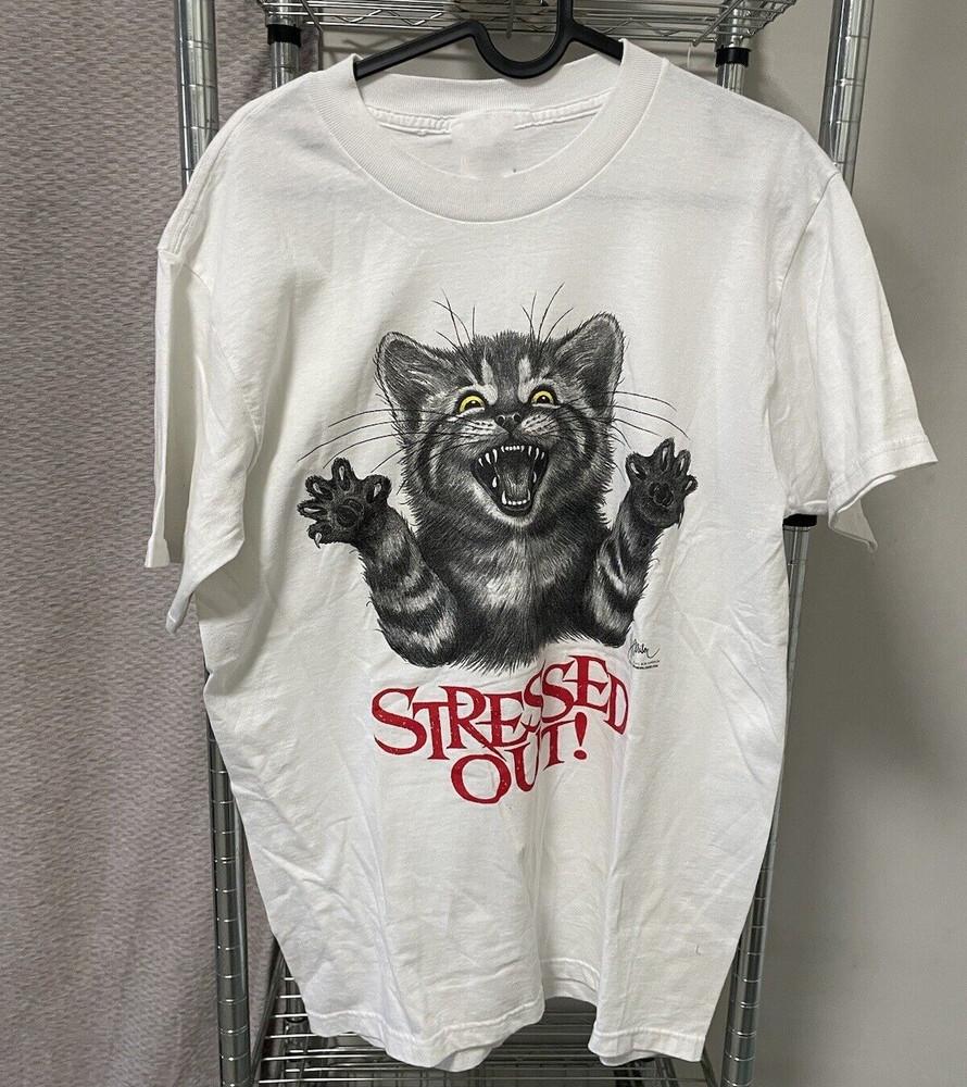 stressed out cat Tshirt White Mens S-4XL Unisex T-Shirt L
