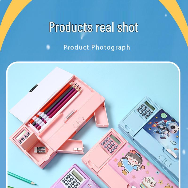 Multifunctional Calculator Pencil Case: Large Capacity Plastic Stationery Box for Primary School Students
