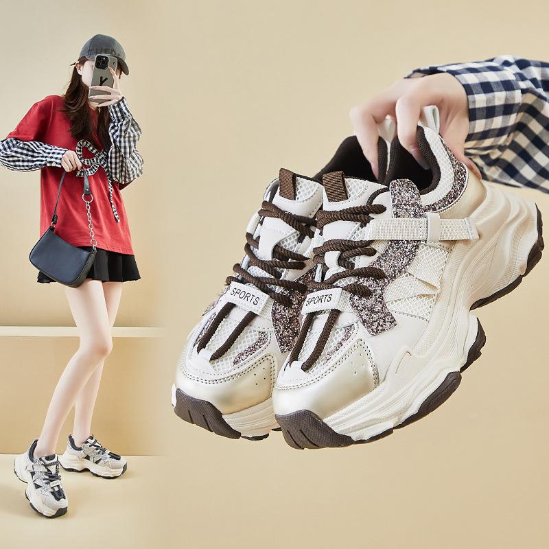 Dad Sneakers for Women Casual Running Shoes Slip On Walking Shoes Non Slip Lace-Up Tennis Shoes Comfort Women's Breathable Lightweight Work Sneakers