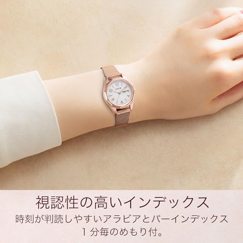 Citizen Watch Wiccan Solar Tech Waterproof Day Date Mesh Band White Pink Gold KH3-568-15 Women's Pink