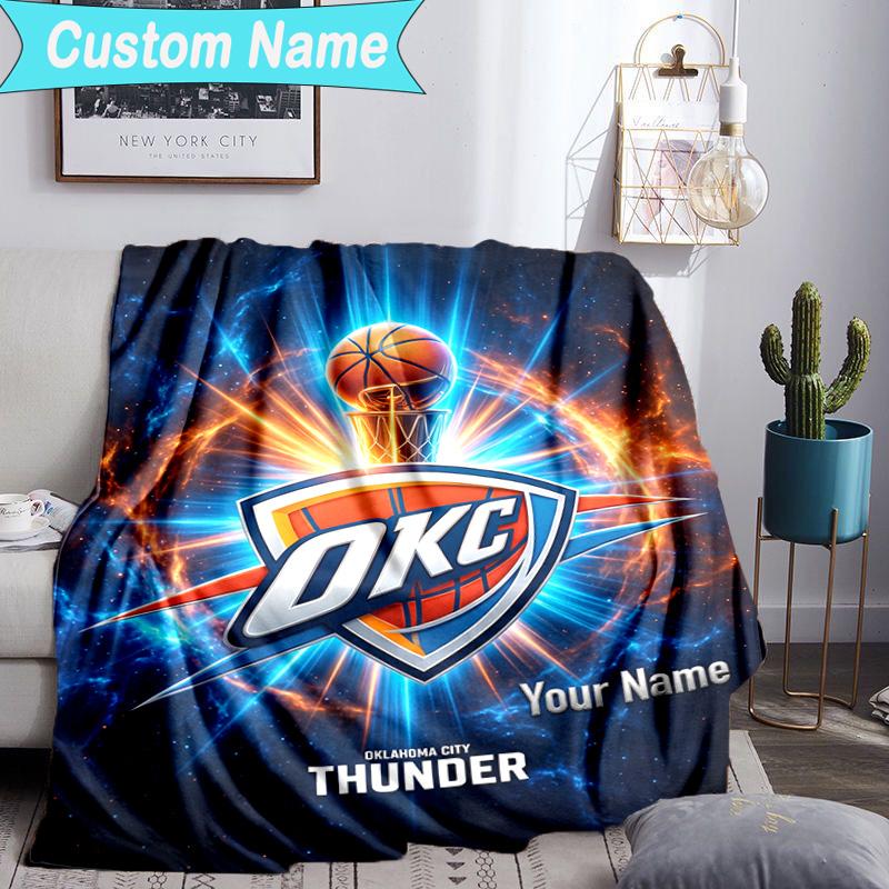 Custom Name Blanket Thunder Basketball Team Blanket Bedding Blanket for Travel, Camping, Living Rooms, Offices, Sofas, Fan Christmas Gift