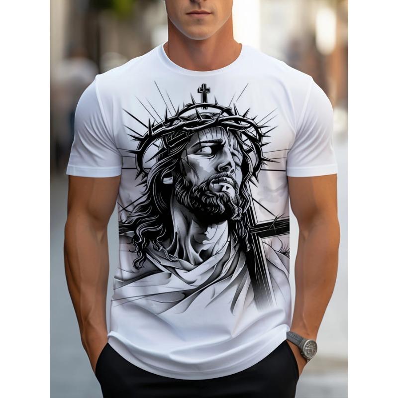 Vintage Jesus Graphic T Shirts Fashion T-Shirt Casual Short Sleeve Tops Christ Jesus T Shirt Man Crew Neck Pullover Men T-Shirt