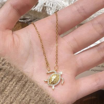 Real Sterling Silver Minimalist Zircon Sea Turtle Chain Necklace for Women Cute Fine Animal Accessory In Summer