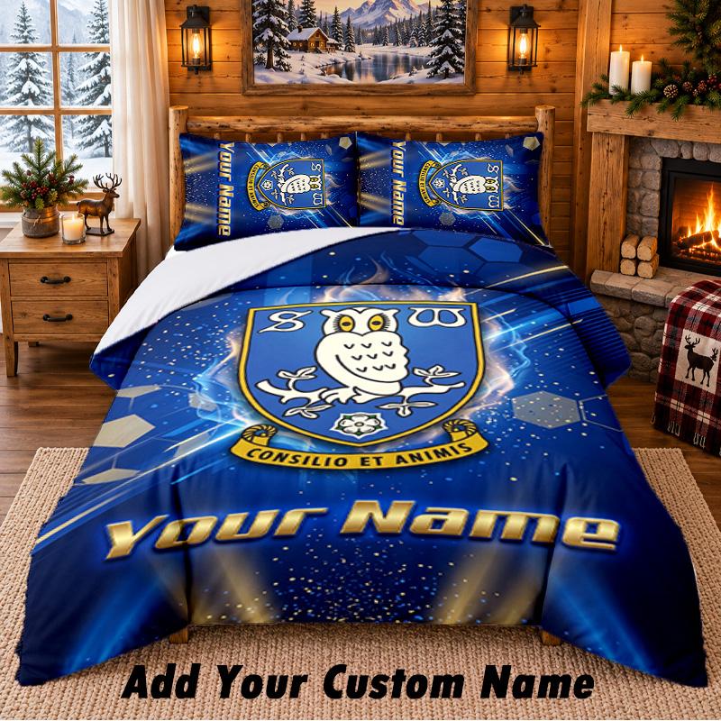 Sheffield Wednesday FC Pattern Bedding 3Pcs Set Custom Name, Bed Sheet And Pillowcases For Home Bedroom