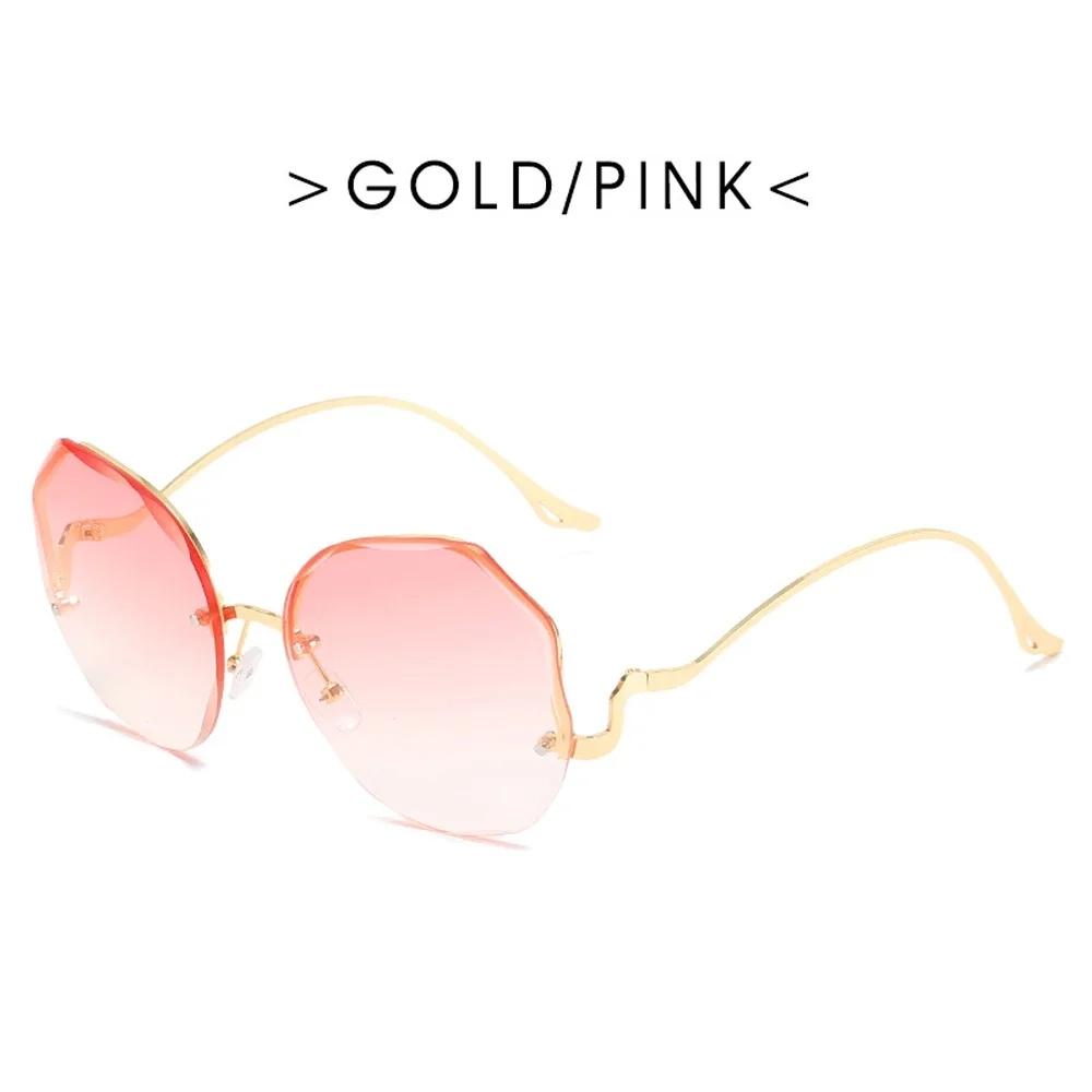 Fashion Tea Gradient Sunglasses Women Ocean Water Cut Trimmed Lens Metal Curved Temples Sun Glasses Female UV400