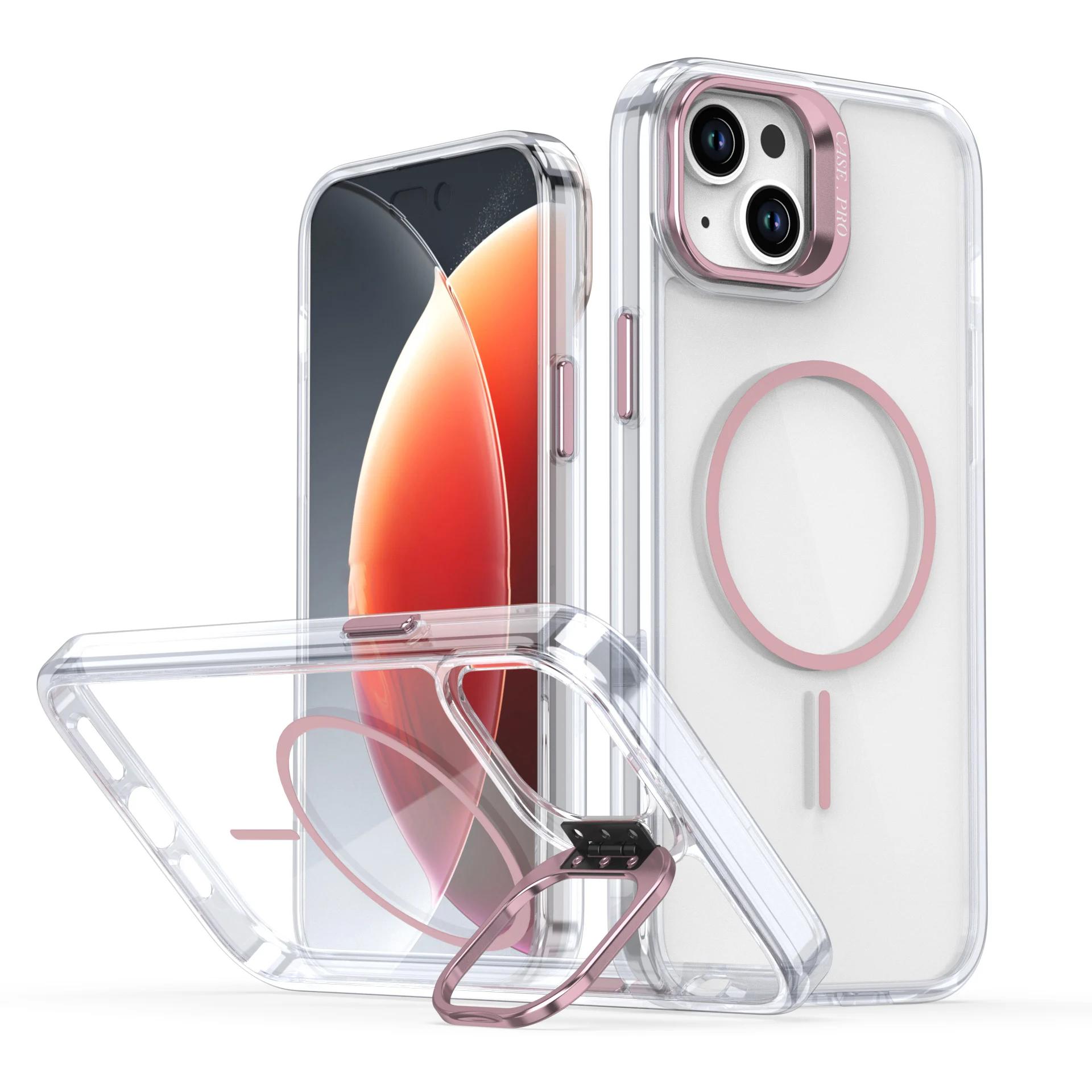 

Transparent MagSafe Phone Case for iPhone 15 16 Pro Max 15 13 14 12 11 Wireless Charging Lens metal bracket Bumper Cover For iphone 11