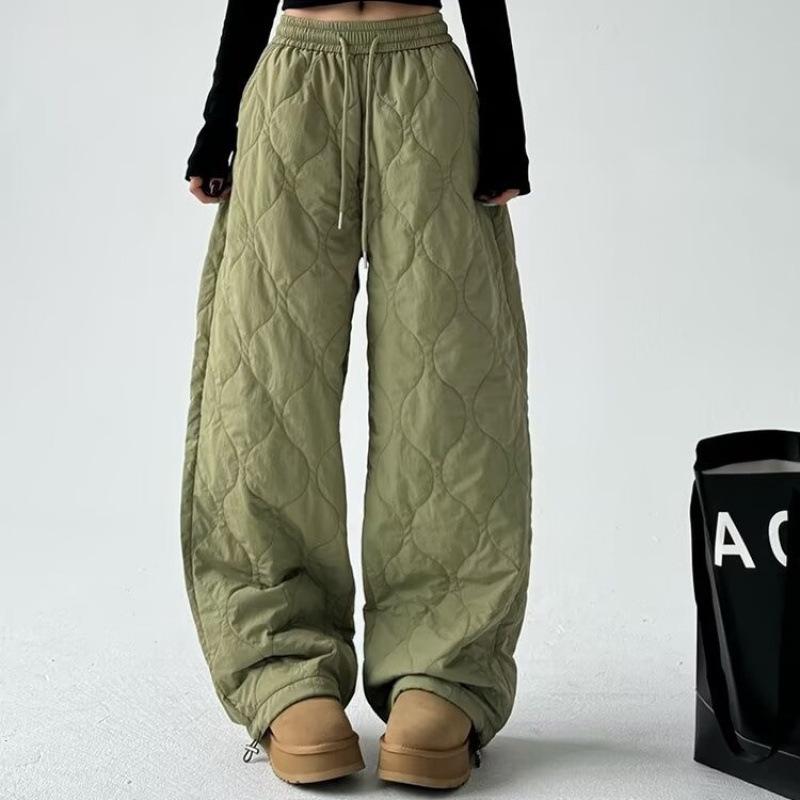 Damen Winter Stepphose mit hohem Bund und Kordelzug aus Baumwolle XL grün