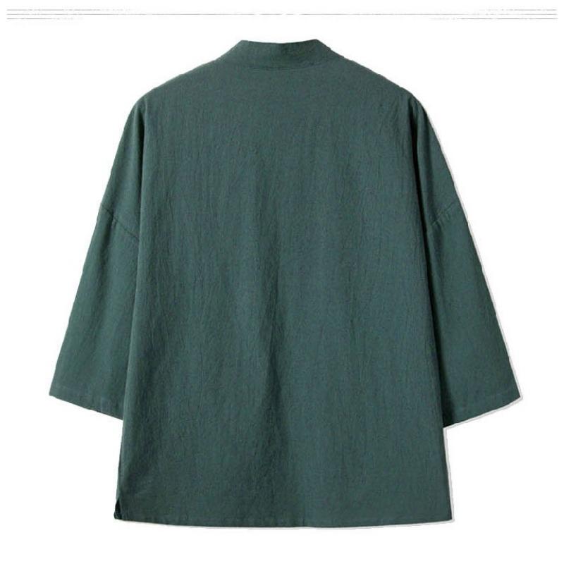Men Chinese Style Retro Crane Embroidered Loose Open Front Hanfu Kimono Cardigan