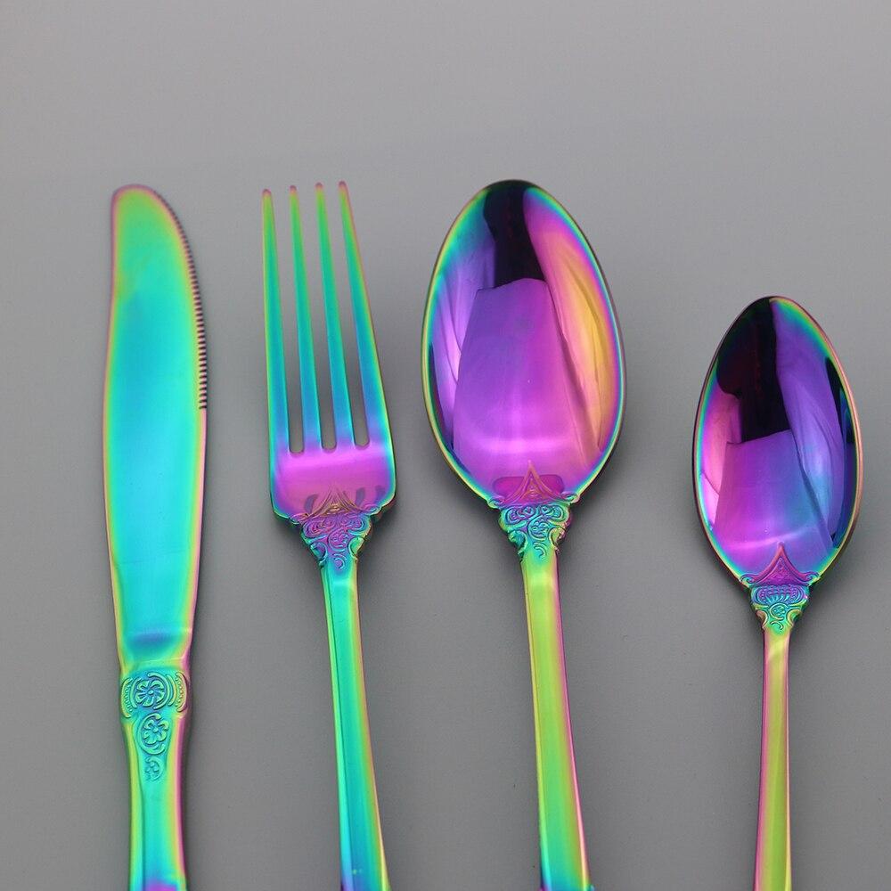 5Pcs Palace Style Dinnerware Stainless Steel Kitchen Portable Cutlery Set of Tableware Spoon Forks Knives Chopstick Silverware