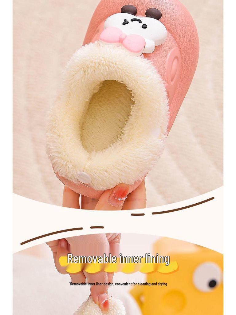 Waterproof Plush Cotton Slippers for Kids, Boys & Girls - Removable & Washable, Warm for Autumn/Winter