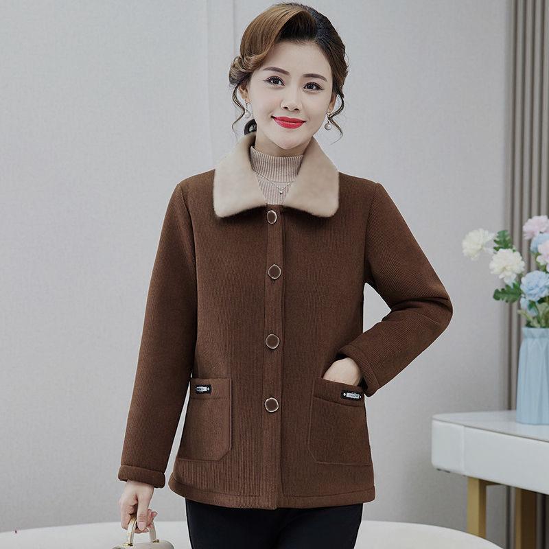 

Пальто для мамы среднего возраста на осень и зиму, новый стиль, верхняя одежда для женщин среднего и пожилого возраста, клетчатый квадратный воротник 5XL