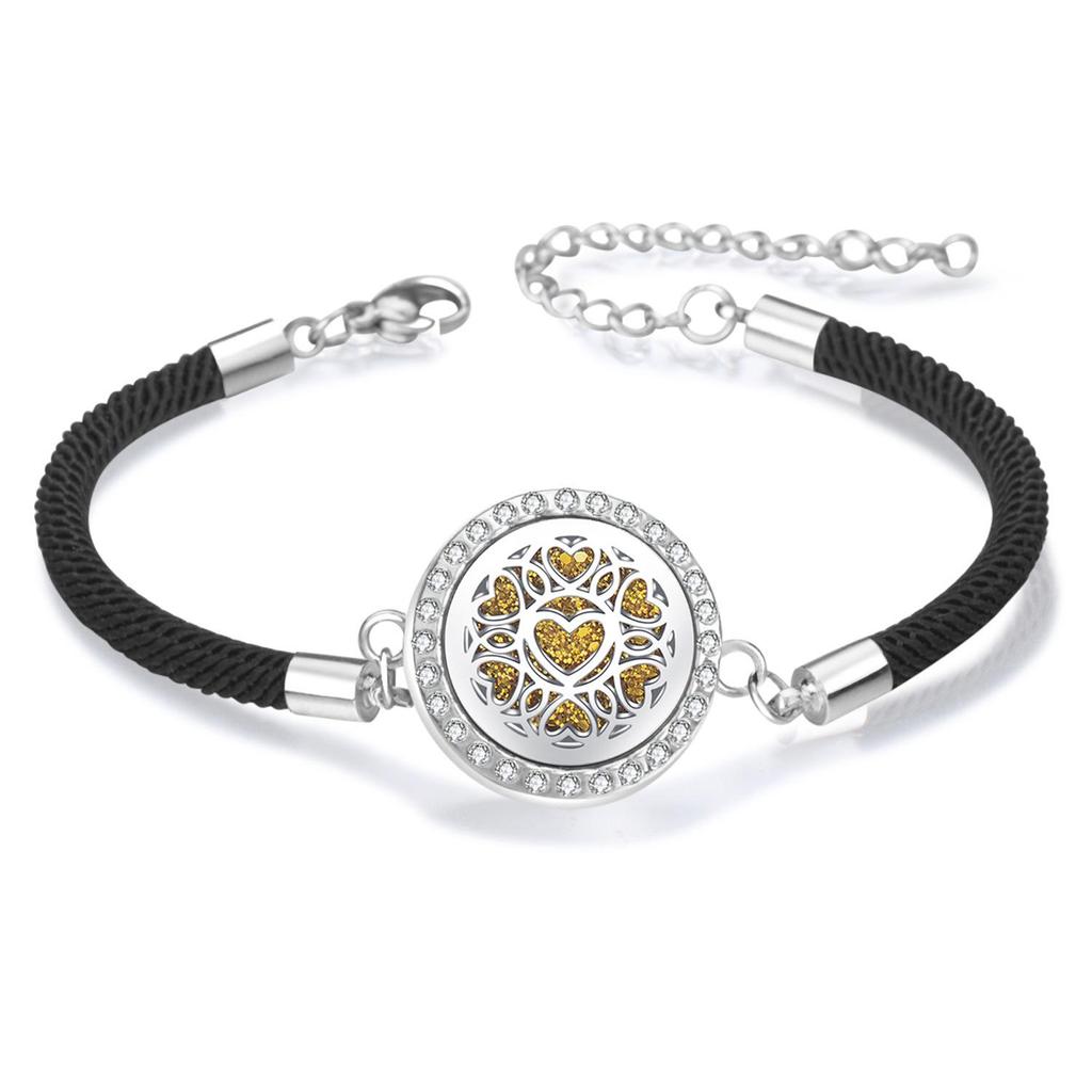 Diamond Inlaid Aroma Diffuser Bracelet: Adjustable Black Rope Wristband for Women