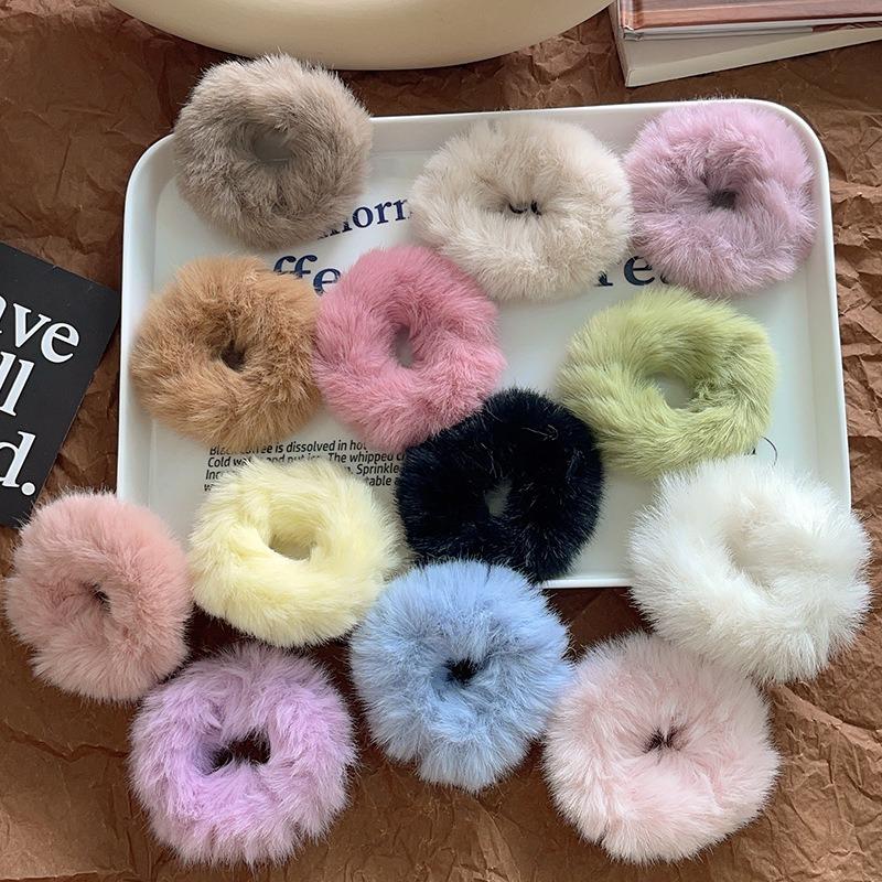 1-20PCS NewColorful Fluffy Hair Band For WomenGirls Ponytail Holder Hair Tie PlushScrunchie Rubber Band Fashion Hair Accessories
