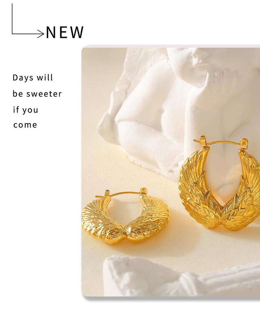 Geometrische Flügel-Ohrringe mit 18 Karat Vergoldung aus Titanstahl - Europäisch/Amerikanisches Retro-Design