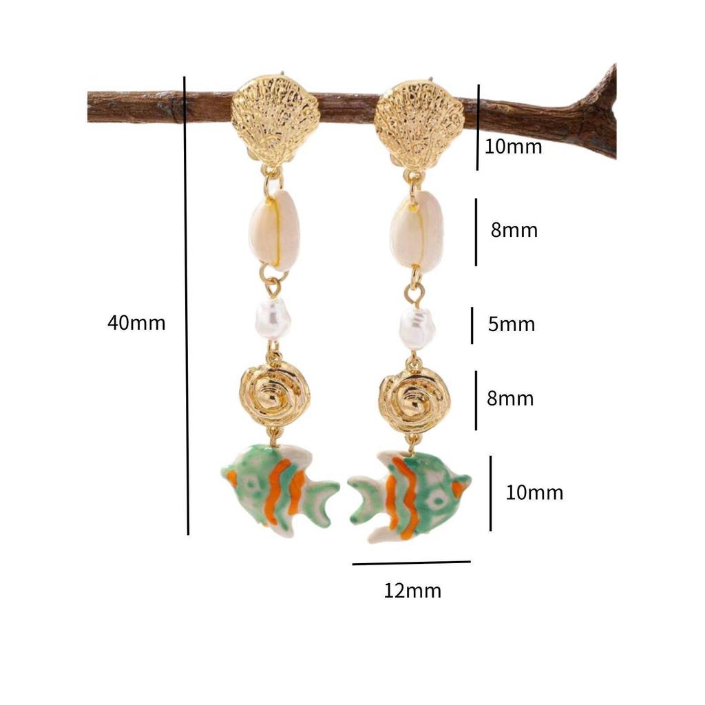 Fashion Stainless Steel Ocean Series Conch Shell Fish Earrings Earrings Stud Earrings Gold Plated