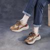 Johnature Mesh Splicing Genuine Leather Breathable Women's Shoes Thick Sole Mixed Colors Casual Sports Shoes