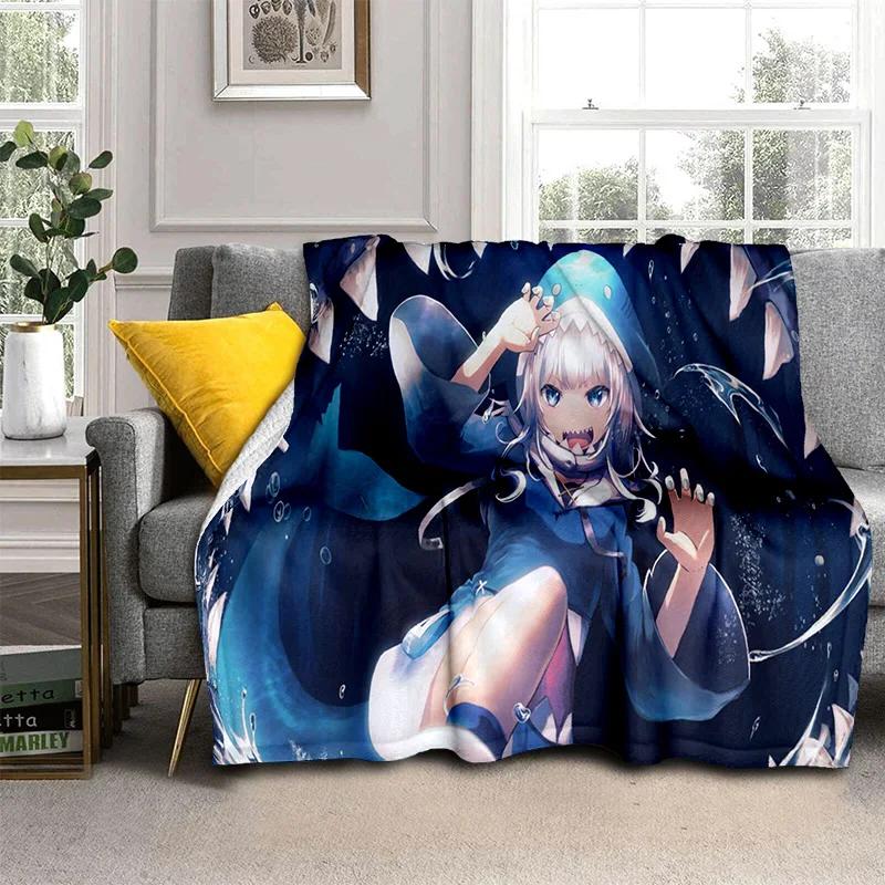 3D Cute Gawr Gura Hololive Cartoon Blanket,Soft Throw Blanket for Home Bedroom Bed Sofa Picnic Travel Office Cover Blanket Kids