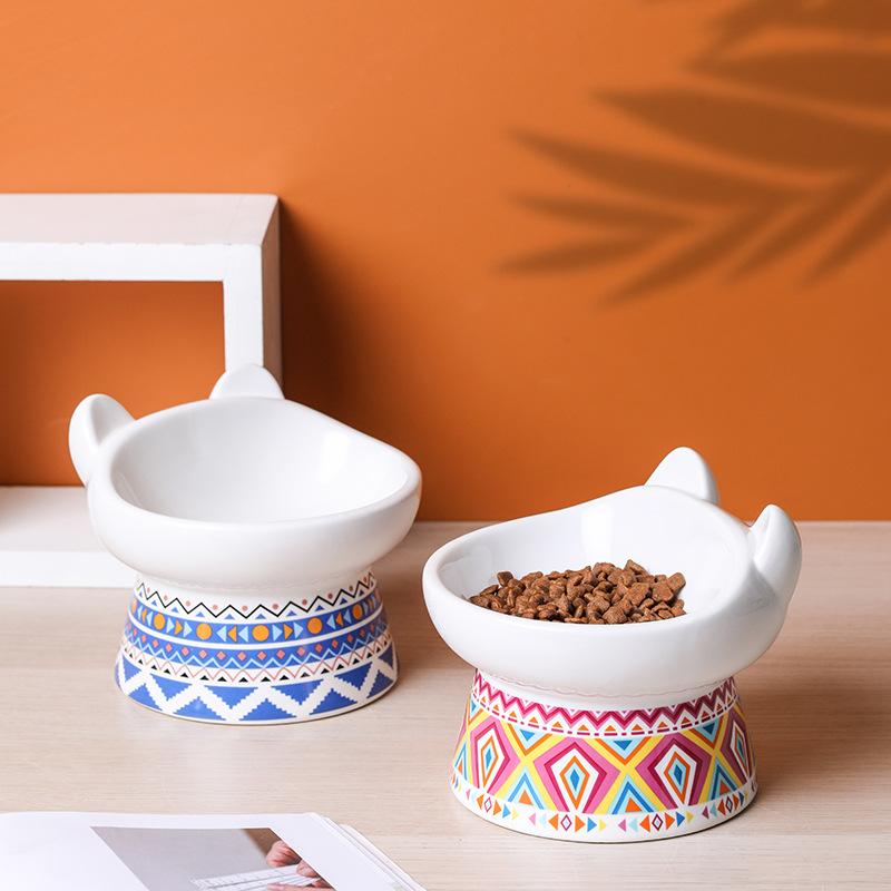 Anti Knock High Footed Slanted Mouth Cat Bowl Ceramic Protection Cervical Spine Pet Dog Cat Water Rice Bowl Cat Food Bowl
