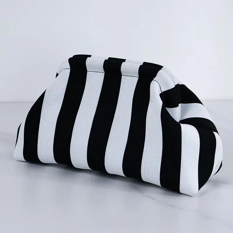 Women Handbag Colorblock Knitted Women Bag Large Mouth Cosmetic Cellphone Keys Stoarge Pouch Summer Beach Clutch Lady Purse